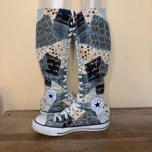 Converse VTG All Star Chuck Taylor Patchwork Knee High Top Shoe Zip Back Women 8